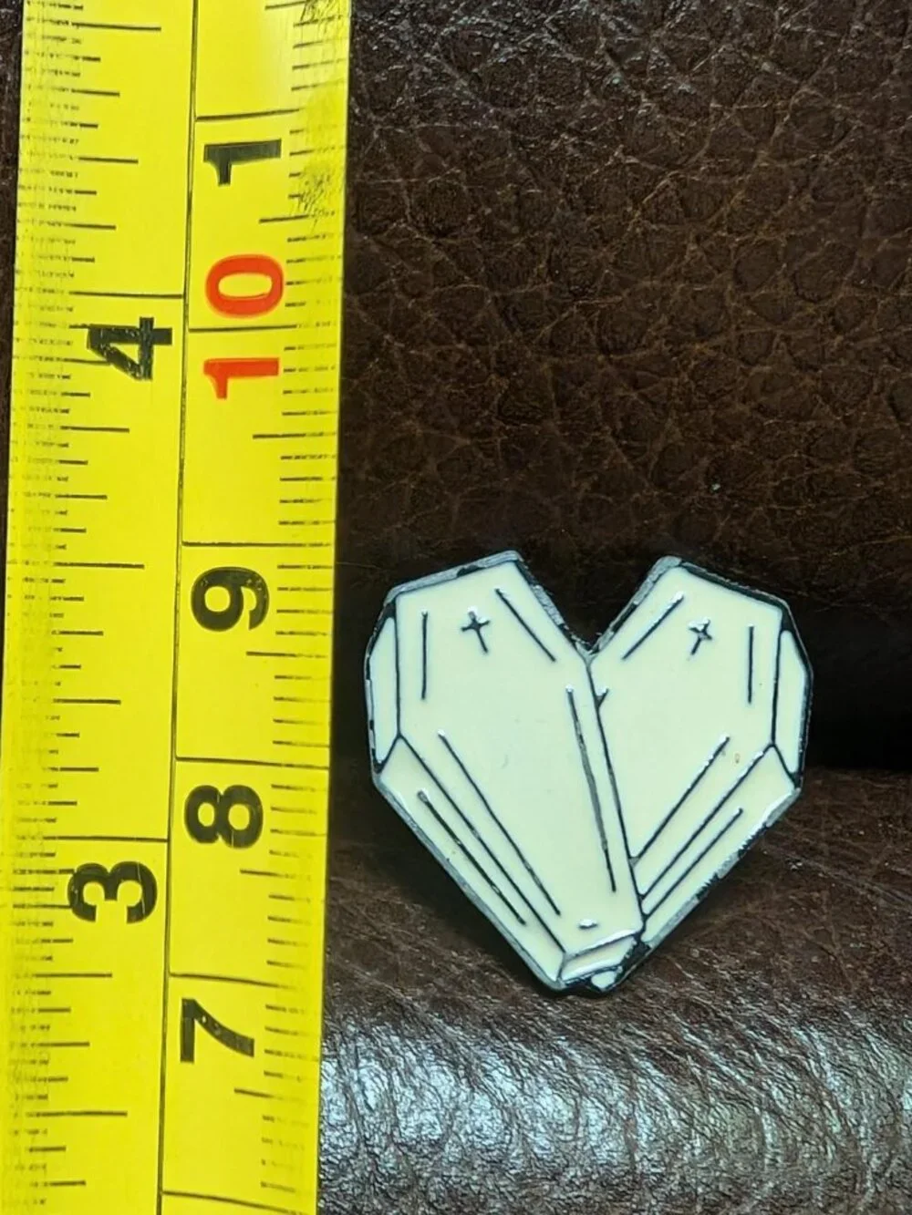 Vintage Enamel White Enameled Halloween Coffin Brooch. Ship Same Day